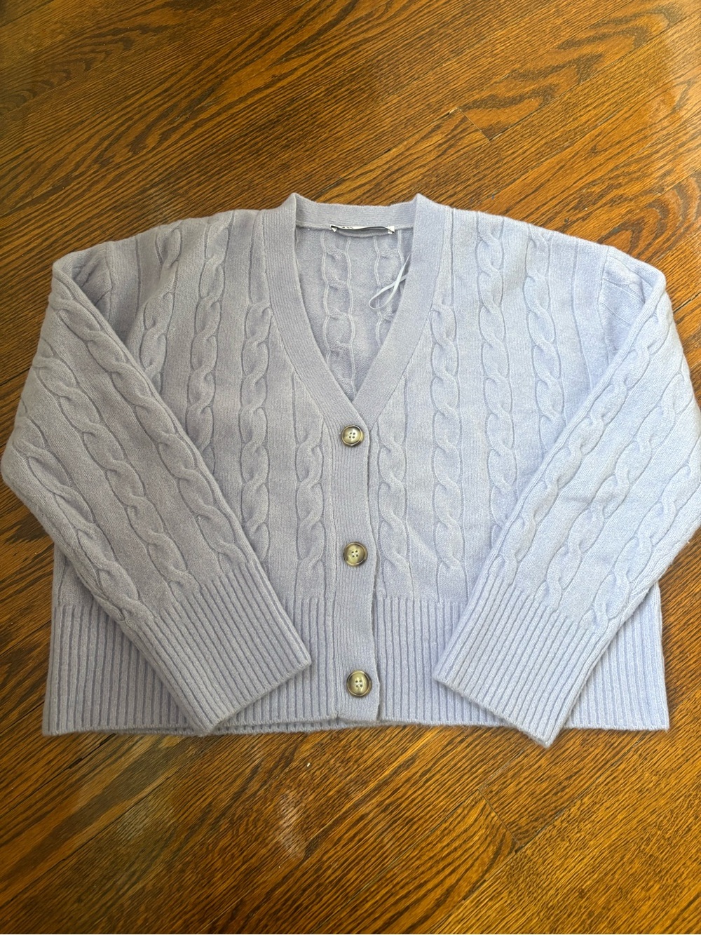 Zara Light Lavender Cable-Knit V-Neck Cardigan